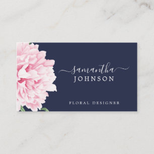 Carte De Visite Aquarelle rose Peony Floral Marine