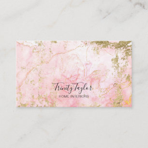 Carte De Visite Aquarelle Rose Quartz & Faux Gold Foil
