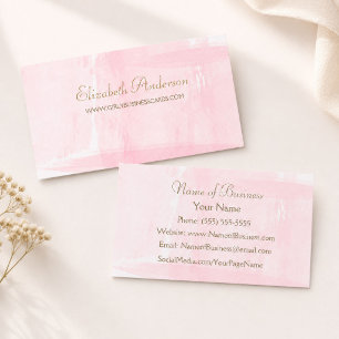 Carte De Visite Aquarelle rose simple Élégant Script or