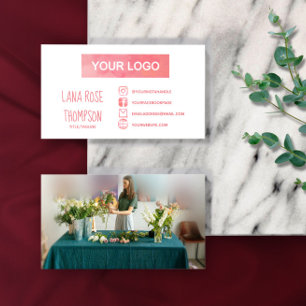 Carte De Visite Aquarelle rose Social Media Logo & Photo