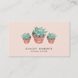 Carte De Visite Aquarelle rose Succulent Plante Maison Animaux de