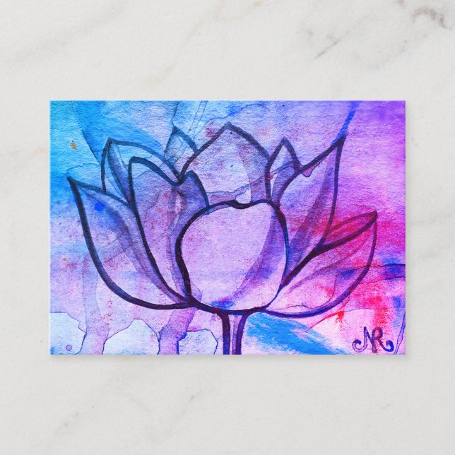 Carte De Visite Aquarelle rose violet Fleur élégant Artsy Lotus (Devant)