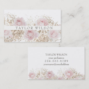 Carte De Visite aquarelle roses roses et baby's breath