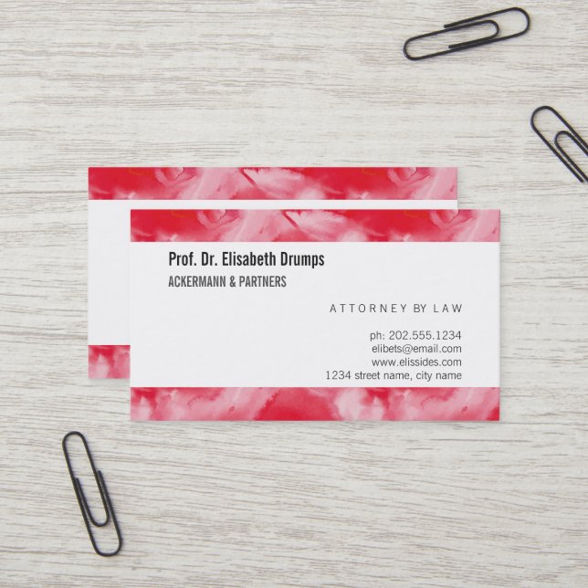 Carte De Visite Aquarelle Rouge Élégante  (Devant/Arrière en situation)