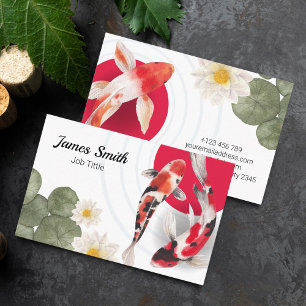 Carte De Visite Aquarelle Rouge Koi poisson japonais Art