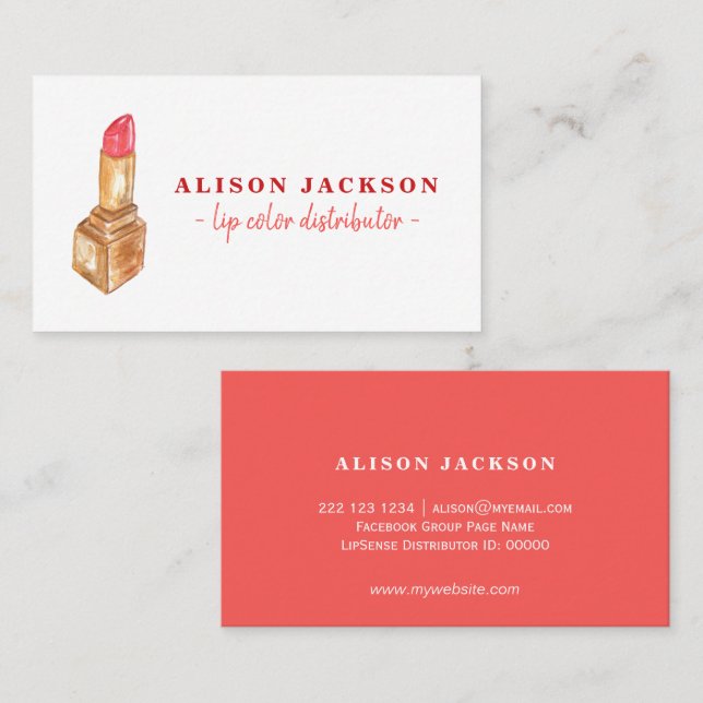 Carte De Visite Aquarelle rouge rouge rouge lèvre couleur distribu (Devant / Derrière)