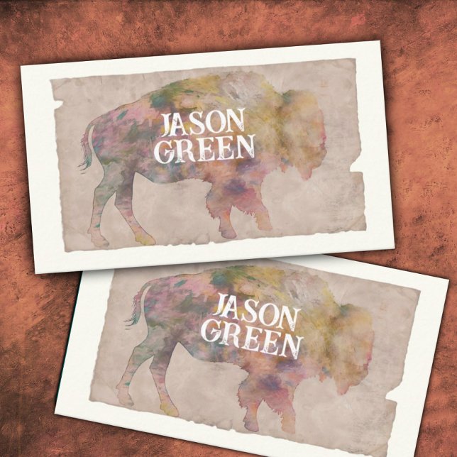 Carte De Visite aquarelle rustique bison art sépia tons (Créateur téléchargé)