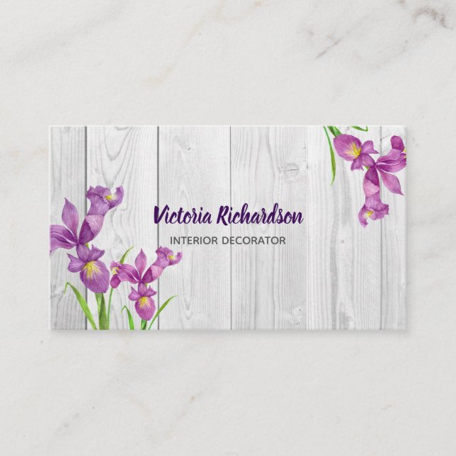 Carte De Visite Aquarelle Rustique Purple Irises Design Floral (Devant)