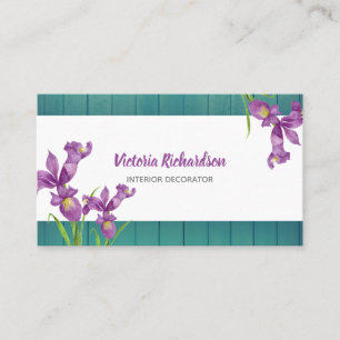 Carte De Visite Aquarelle Rustique Purple Irises Design Floral