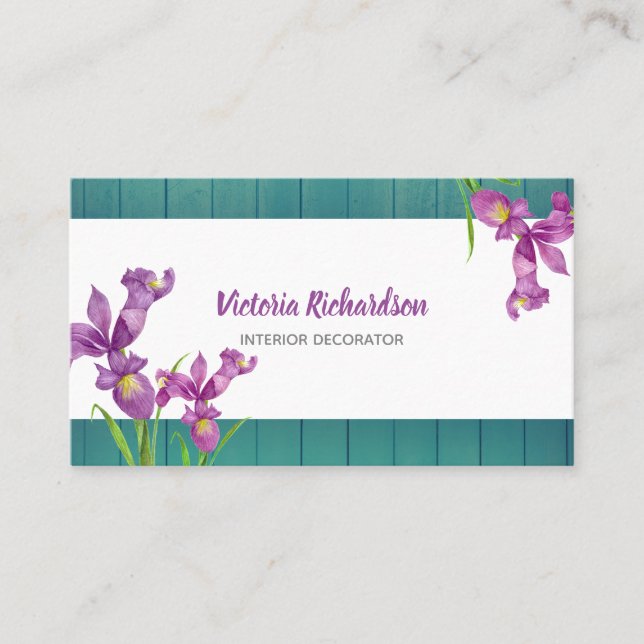 Carte De Visite Aquarelle Rustique Purple Irises Design Floral (Devant)