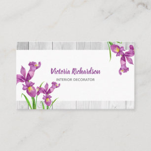 Carte De Visite Aquarelle Rustique Purple Irises Design Floral