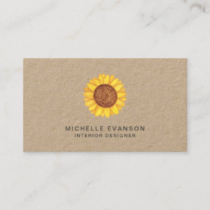 Carte De Visite Aquarelle rustique Yellow Sunflower Logo Kraft