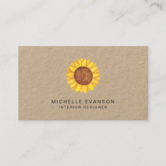 Carte De Visite Aquarelle rustique Yellow Sunflower Logo Kraft
