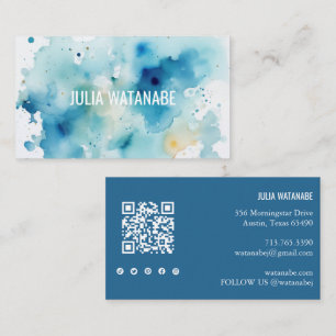 Carte De Visite Aquarelle Splash QR Code Médias sociaux Moderne