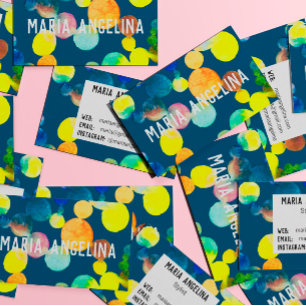 Carte De Visite Aquarelle Spots et points Bleu Jaune Bulles