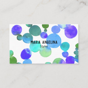 Carte De Visite Aquarelle Spots et points bleu pourpre vert
