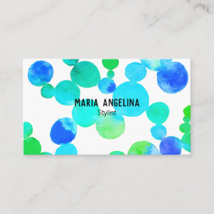 Carte De Visite Aquarelle Spots et points Bleu Vert