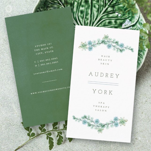 Carte De Visite Aquarelle Succulent Floral Chic Jardin botanique (Watercolor Succulent Floral Chic Botanical Garden Business/Profile Card @ fat_fa_tin)