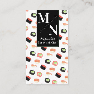 Carte De Visite Aquarelle Sushi Asiatique Chef Cuisine maison