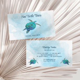 Carte De Visite Aquarelle Tortue de mer Tropical Turquoise Aqua Bl