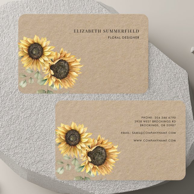 Carte De Visite Aquarelle Tournesol Eucalyptus Floriste (Watercolor Sunflower Eucalyptus Florist Business Card)