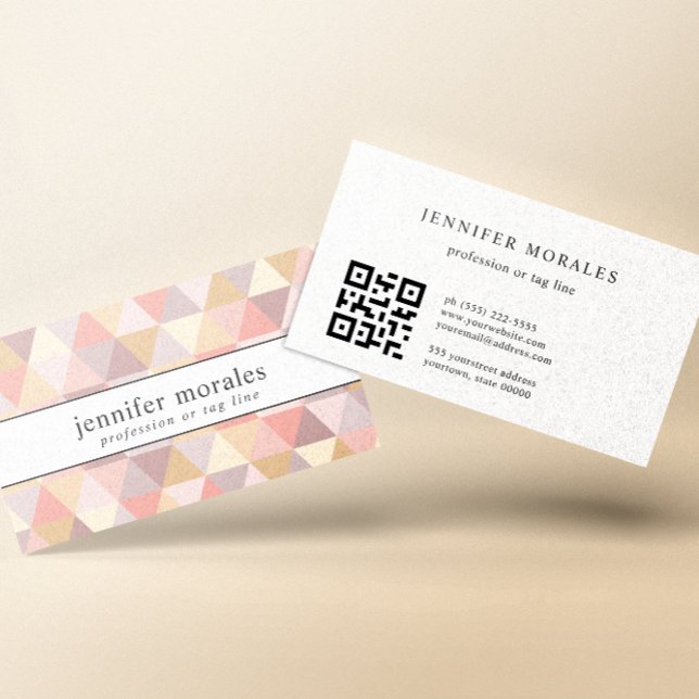 Carte De Visite Aquarelle Triangle Crème rose Mauve Gris Code QR (Créateur téléchargé)