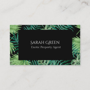 Carte De Visite Aquarelle Tropical Palm Vert Feuilles Noir