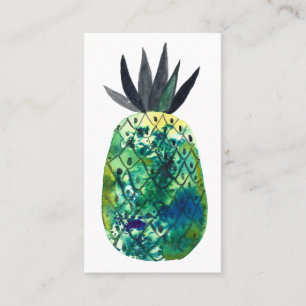 Carte De Visite Aquarelle tropicale d'ananas vert-bleu