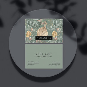 Carte De Visite Aquarelle Tropicale Gold & Green Feuille Motif