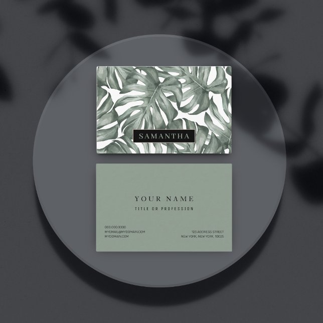 Carte De Visite Aquarelle tropicale Oasis moderne Feuille Motif (Créateur téléchargé)