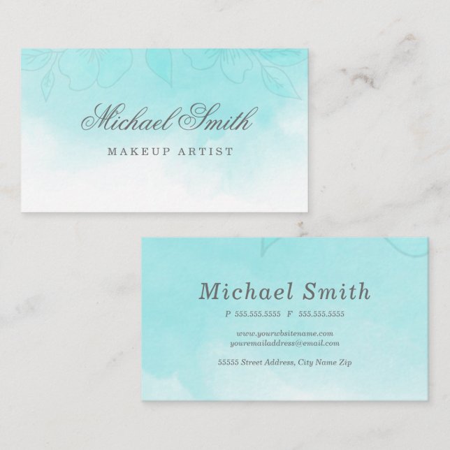 Carte De Visite Aquarelle turquoise (Devant / Derrière)