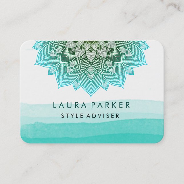 Carte De Visite Aquarelle Turquoise bleue Lotus Floral Mandala Yog (Devant)