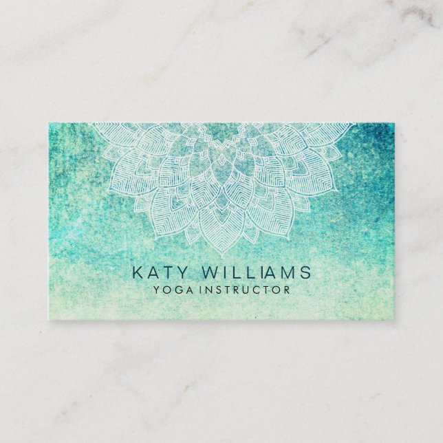 Carte De Visite Aquarelle turquoise de fleur de Lotus (Devant)