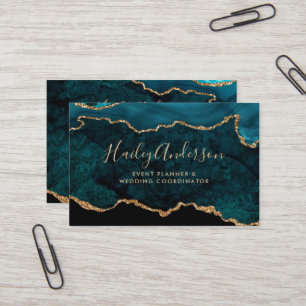 Carte De Visite Aquarelle turquoise et or Parties scintillant Aqua