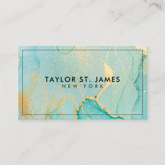 Carte De Visite Aquarelle Turquoise Gold Painting Splatter (Devant)