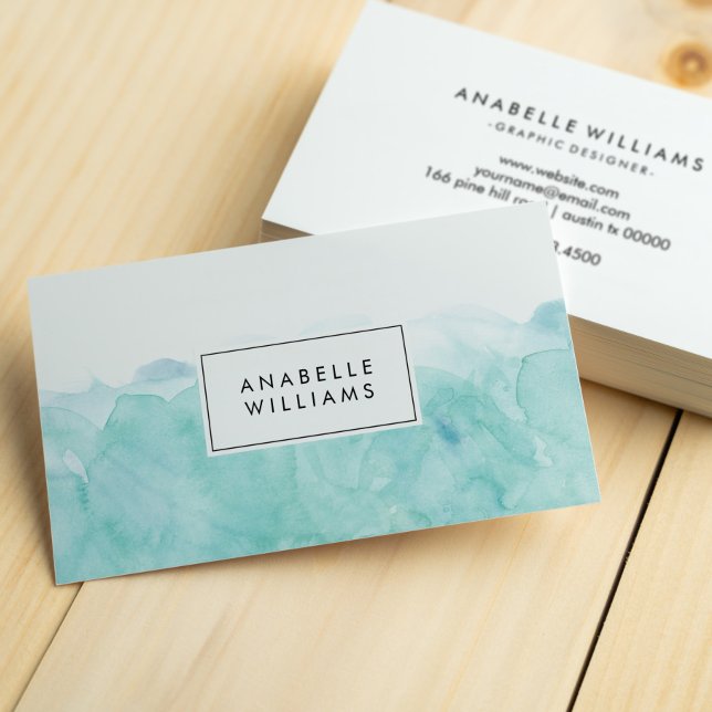 Carte De Visite Aquarelle turquoise moderne (Créateur téléchargé)