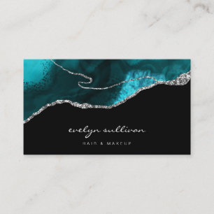 Carte De Visite aquarelle turquoise sur noir