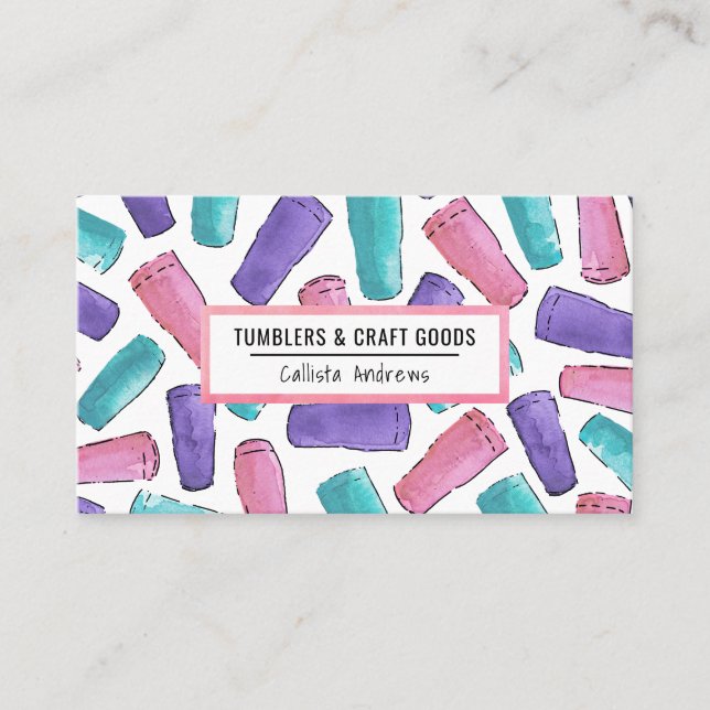 Carte De Visite Aquarelle Turquoise Tumbler Rose Personnalisée (Devant)