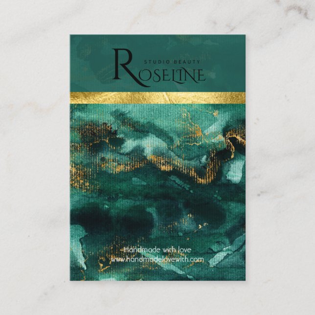 Carte De Visite aquarelle vert brosse or Logo Écran d'oreille (Devant)