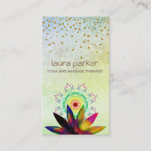 Carte De Visite Aquarelle Vert Lotus Logo Fleur Yoga Guérison