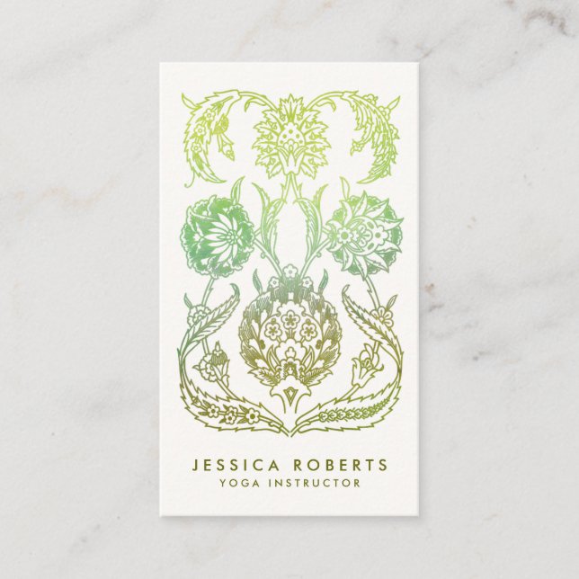 Carte De Visite Aquarelle vert olive tendance Design floral (Devant)