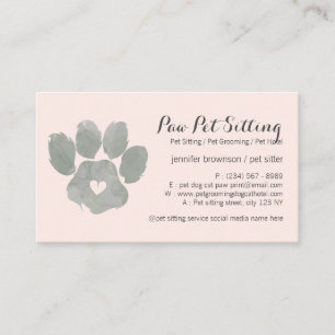 Carte De Visite Aquarelle VERT rose Garde d'animaux Toilettage Pat