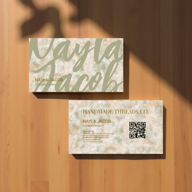 Carte De Visite Aquarelle Vert & Terracotta Vêtements faits main (Créateur téléchargé)