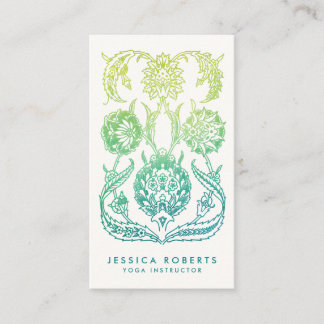 Carte De Visite Aquarelle vert turquoise et citron vert Boho Flora