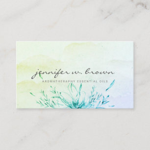 Carte De Visite Aquarelle verte ombrée florale féminine simple