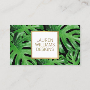 Carte De Visite Aquarelle verte Tropical Monstera Motif Noir