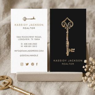 Carte De Visite Aquarelle vintage Squelette Clé Immobilier Noir