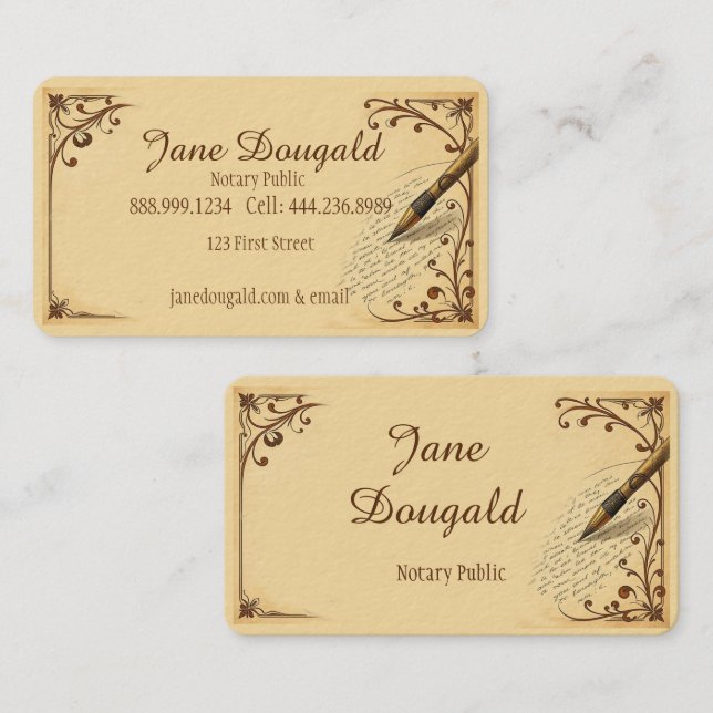 Carte De Visite Aquarelle Vintage stylo classique (Devant / Derrière)