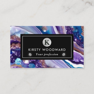 Carte De Visite Aquarelle violet et Parties scintillant bleue Agat