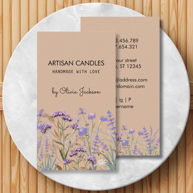 Carte De Visite Aquarelle violet Fleur sauvage Artiste (Front and Back)